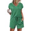 imageEkouaer Womens Pajamas Short Sleeve Summer Pj Set V Neck 2 Piece Loungewear Sleepwear SXXLOasis Green