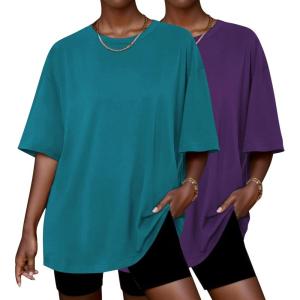 imageEkouaer 2 Pack Womens Pajama Tops Short Sleeve Oversized T Shirts Summer Spring Tops 2025 Basic Casual Tee Top SXXLBlue GreenPurple