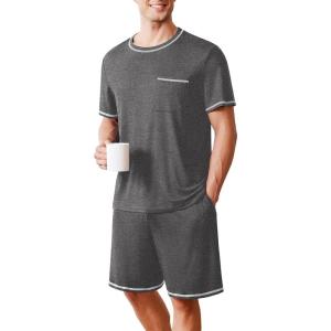 imageEkouaer Mens Pajamas Set Casual Short Sleeve Shirts and Shorts Soft 2 Piece Loungewear With PocketsDark Grey