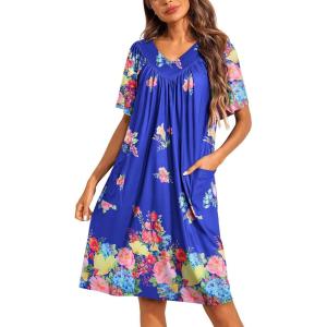 imageEkouaer Womens House Dress Floral Print Nightgown with Pockets Mumu DressBloom