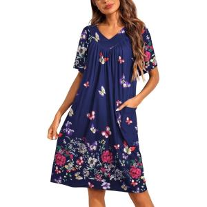 imageEkouaer Womens House Dress Floral Print Nightgown with Pockets Mumu DressButterfly