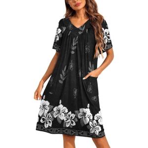 imageEkouaer Womens House Dress Floral Print Nightgown with Pockets Mumu DressFloral Black