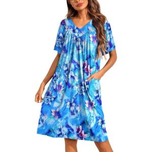 imageEkouaer Womens House Dress Floral Print Nightgown with Pockets Mumu DressFloral Blue