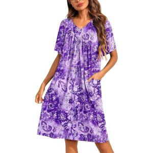 imageEkouaer Womens House Dress Floral Print Nightgown with Pockets Mumu DressFloral Purple