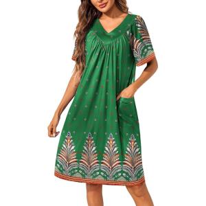 imageEkouaer Womens House Dress Floral Print Nightgown with Pockets Mumu DressGreen Boho