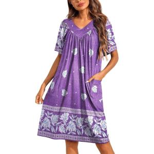 imageEkouaer Womens House Dress Floral Print Nightgown with Pockets Mumu DressPurple