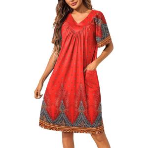 imageEkouaer Womens House Dress Floral Print Nightgown with Pockets Mumu DressRed Boho
