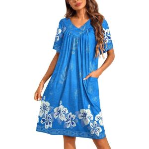 imageEkouaer Womens House Dress Floral Print Nightgown with Pockets Mumu DressSky Blue