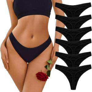 imageEkouaer Womens Thongs Invisible Panties No Show Seamless Low Waist Breathable GString Cotton Thongs 6 PackBlack6 Pack