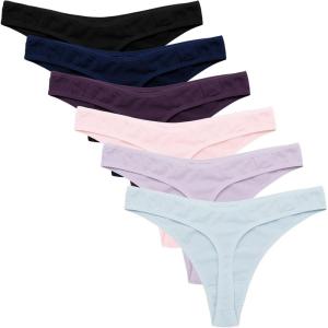 imageEkouaer Womens Thongs Invisible Panties No Show Seamless Low Waist Breathable GString Cotton Thongs 6 PackMulticolored 9  6 Pack