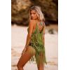imageEkouaer Beach Swimsuit Cover Up Women Crochet Bikini Coverups Summer Pool Swimwear Tassel DressArmy Green