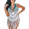 imageEkouaer Beach Swimsuit Cover Up Women Crochet Bikini Coverups Summer Pool Swimwear Tassel DressBeige White