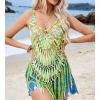 imageEkouaer Beach Swimsuit Cover Up Women Crochet Bikini Coverups Summer Pool Swimwear Tassel DressMulticolor Green Yellow