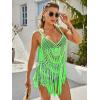 imageEkouaer Beach Swimsuit Cover Up Women Crochet Bikini Coverups Summer Pool Swimwear Tassel DressNeon Green