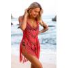 imageEkouaer Beach Swimsuit Cover Up Women Crochet Bikini Coverups Summer Pool Swimwear Tassel DressNeon Orange