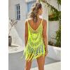 imageEkouaer Beach Swimsuit Cover Up Women Crochet Bikini Coverups Summer Pool Swimwear Tassel DressNeon Yellow