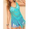 imageEkouaer Beach Swimsuit Cover Up Women Crochet Bikini Coverups Summer Pool Swimwear Tassel DressPeacock Blue