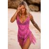 imageEkouaer Beach Swimsuit Cover Up Women Crochet Bikini Coverups Summer Pool Swimwear Tassel DressPink