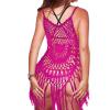imageEkouaer Beach Swimsuit Cover Up Women Crochet Bikini Coverups Summer Pool Swimwear Tassel DressRose Red