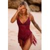imageEkouaer Beach Swimsuit Cover Up Women Crochet Bikini Coverups Summer Pool Swimwear Tassel DressWine Red