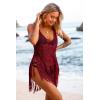imageEkouaer Beach Swimsuit Cover Up Women Crochet Bikini Coverups Summer Pool Swimwear Tassel DressWine Red