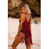 imageEkouaer Beach Swimsuit Cover Up Women Crochet Bikini Coverups Summer Pool Swimwear Tassel DressWine Red