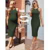imageEkouaer Maternity Dress Rib Knit Side Slit Stretchy Bodycon Pregnancy Dresses Halter Neck Sleeveless Pregnant ClothesArmy Green