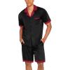 imageEkouaer Men Satin Silk Pajamas Set with Pockets Sleepwear Shorts Satin Summer Loungewear 2 Piece Button Down Set S3XLBlack