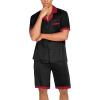 imageEkouaer Men Satin Silk Pajamas Set with Pockets Sleepwear Shorts Satin Summer Loungewear 2 Piece Button Down Set S3XLBlack