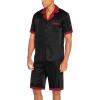 imageEkouaer Men Satin Silk Pajamas Set with Pockets Sleepwear Shorts Satin Summer Loungewear 2 Piece Button Down Set S3XLBlack