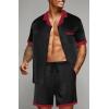imageEkouaer Men Satin Silk Pajamas Set with Pockets Sleepwear Shorts Satin Summer Loungewear 2 Piece Button Down Set S3XLBlack