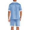 imageEkouaer Men Satin Silk Pajamas Set with Pockets Sleepwear Shorts Satin Summer Loungewear 2 Piece Button Down Set S3XLBlue