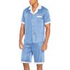 imageEkouaer Men Satin Silk Pajamas Set with Pockets Sleepwear Shorts Satin Summer Loungewear 2 Piece Button Down Set S3XLBlue