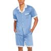 imageEkouaer Men Satin Silk Pajamas Set with Pockets Sleepwear Shorts Satin Summer Loungewear 2 Piece Button Down Set S3XLBlue