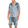 imageEkouaer Men Satin Silk Pajamas Set with Pockets Sleepwear Shorts Satin Summer Loungewear 2 Piece Button Down Set S3XLBlue Check