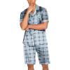 imageEkouaer Men Satin Silk Pajamas Set with Pockets Sleepwear Shorts Satin Summer Loungewear 2 Piece Button Down Set S3XLBlue Check
