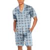 imageEkouaer Men Satin Silk Pajamas Set with Pockets Sleepwear Shorts Satin Summer Loungewear 2 Piece Button Down Set S3XLBlue Check