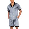 imageEkouaer Men Satin Silk Pajamas Set with Pockets Sleepwear Shorts Satin Summer Loungewear 2 Piece Button Down Set S3XLBlue Geometry
