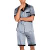 imageEkouaer Men Satin Silk Pajamas Set with Pockets Sleepwear Shorts Satin Summer Loungewear 2 Piece Button Down Set S3XLBlue Geometry