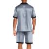 imageEkouaer Men Satin Silk Pajamas Set with Pockets Sleepwear Shorts Satin Summer Loungewear 2 Piece Button Down Set S3XLBlue Geometry