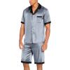 imageEkouaer Men Satin Silk Pajamas Set with Pockets Sleepwear Shorts Satin Summer Loungewear 2 Piece Button Down Set S3XLBlue Geometry
