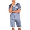 imageEkouaer Men Satin Silk Pajamas Set with Pockets Sleepwear Shorts Satin Summer Loungewear 2 Piece Button Down Set S3XLBlue Plaid