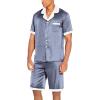 imageEkouaer Men Satin Silk Pajamas Set with Pockets Sleepwear Shorts Satin Summer Loungewear 2 Piece Button Down Set S3XLBlue Plaid