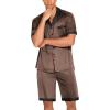imageEkouaer Men Satin Silk Pajamas Set with Pockets Sleepwear Shorts Satin Summer Loungewear 2 Piece Button Down Set S3XLBrown