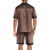 imageEkouaer Men Satin Silk Pajamas Set with Pockets Sleepwear Shorts Satin Summer Loungewear 2 Piece Button Down Set S3XLBrown