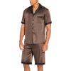 imageEkouaer Men Satin Silk Pajamas Set with Pockets Sleepwear Shorts Satin Summer Loungewear 2 Piece Button Down Set S3XLBrown