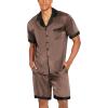 imageEkouaer Men Satin Silk Pajamas Set with Pockets Sleepwear Shorts Satin Summer Loungewear 2 Piece Button Down Set S3XLBrown