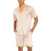 imageEkouaer Men Satin Silk Pajamas Set with Pockets Sleepwear Shorts Satin Summer Loungewear 2 Piece Button Down Set S3XLChampagne