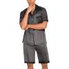 imageEkouaer Men Satin Silk Pajamas Set with Pockets Sleepwear Shorts Satin Summer Loungewear 2 Piece Button Down Set S3XLDark Grey