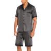 imageEkouaer Men Satin Silk Pajamas Set with Pockets Sleepwear Shorts Satin Summer Loungewear 2 Piece Button Down Set S3XLDark Grey